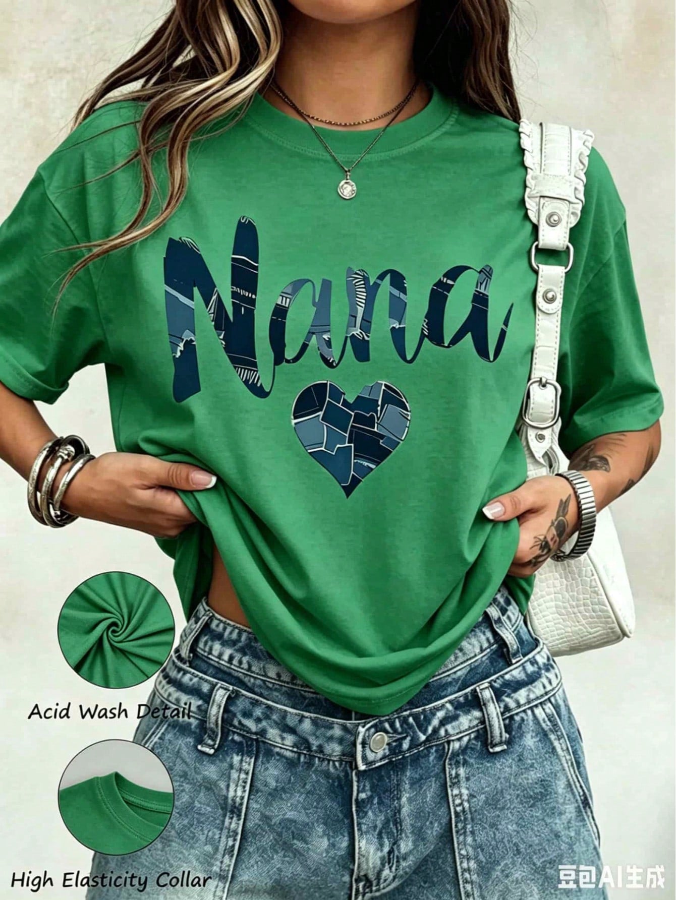 2026 Summer New Theme Nana Patchwork Heart Design T Shirt For Grandmother Gift Mother Day Birthday Present Women Casual, Casual Loose Short Sleeves