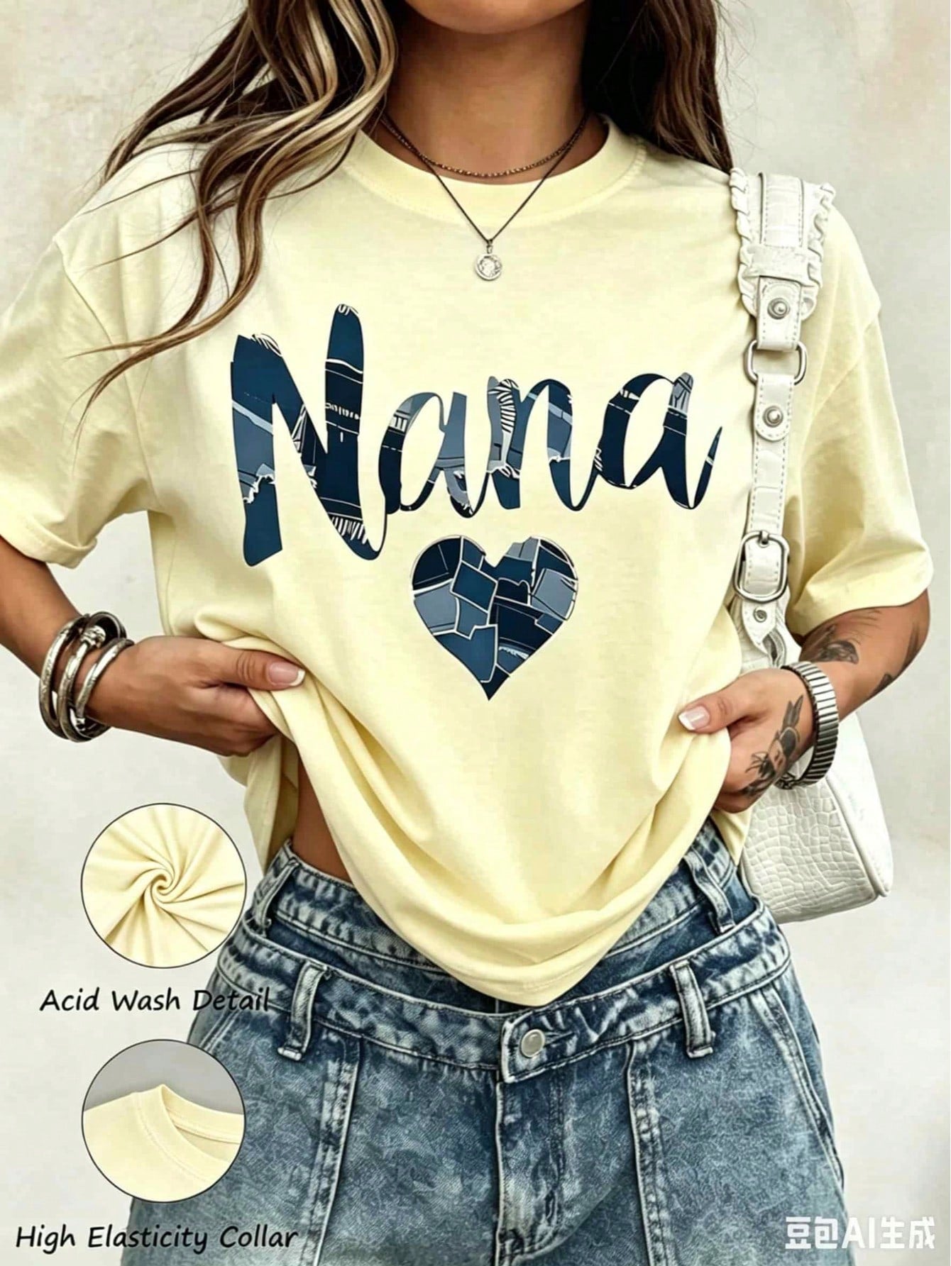 2026 Summer New Theme Nana Patchwork Heart Design T Shirt For Grandmother Gift Mother Day Birthday Present Women Casual, Casual Loose Short Sleeves