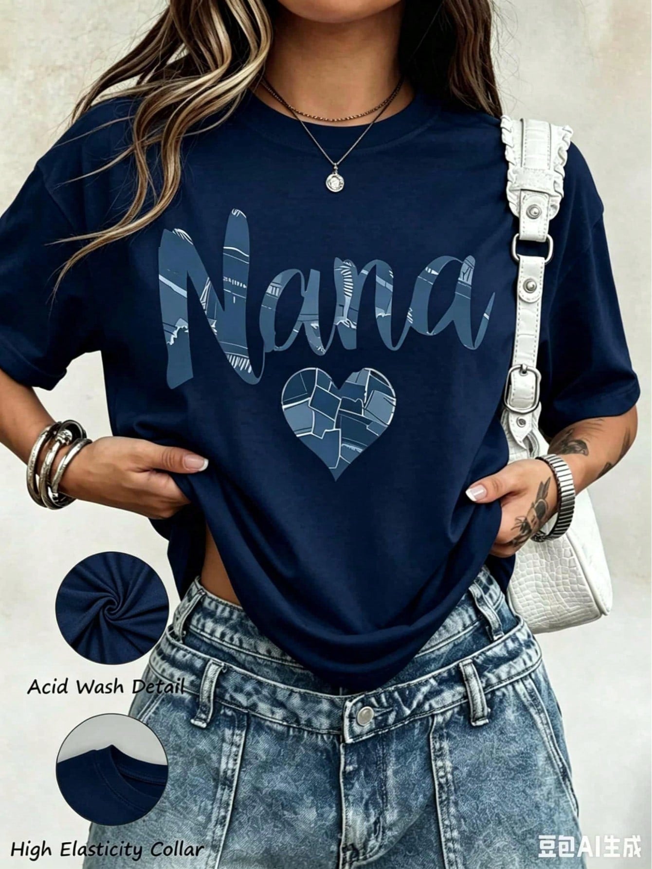 2026 Summer New Theme Nana Patchwork Heart Design T Shirt For Grandmother Gift Mother Day Birthday Present Women Casual, Casual Loose Short Sleeves