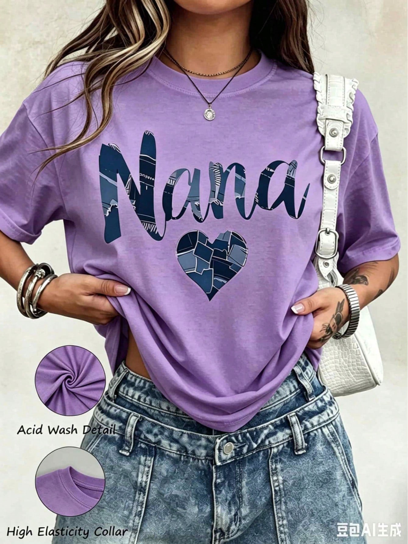 2026 Summer New Theme Nana Patchwork Heart Design T Shirt For Grandmother Gift Mother Day Birthday Present Women Casual, Casual Loose Short Sleeves