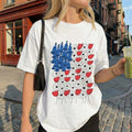 Floral American Flag Graphic Tee Womens Patriotic 4th Of July Summer T-Shirt Cute Botanical Tulip Flower July Fourth Independence Day Short Sleeve Top