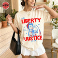 Liberty And Justice For All Rosie The Riveter Graphic Tee Women Empowerment Patriotic American Flag 4th Of July T-Shirt Vintage Streetwear Top