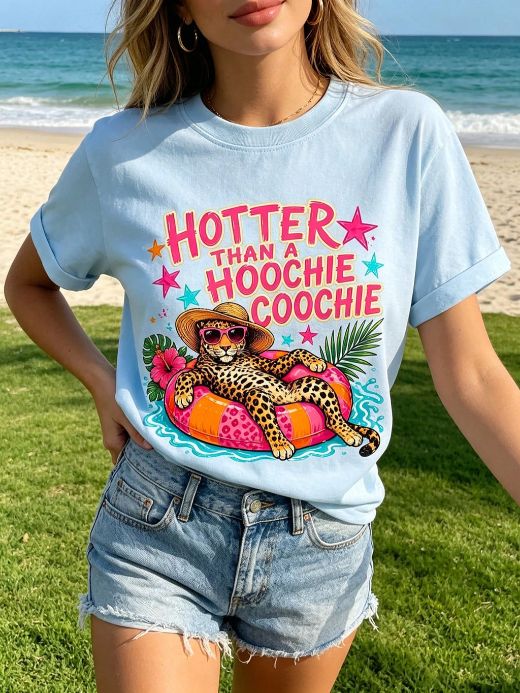 Leopard Shirt, Girly Lake Life TeeLeopard Summer Tee, Funny Lake Shirt Crocodile Graphic Funny Quote Beach Summer Tee Light Blue Tops Summer Tops