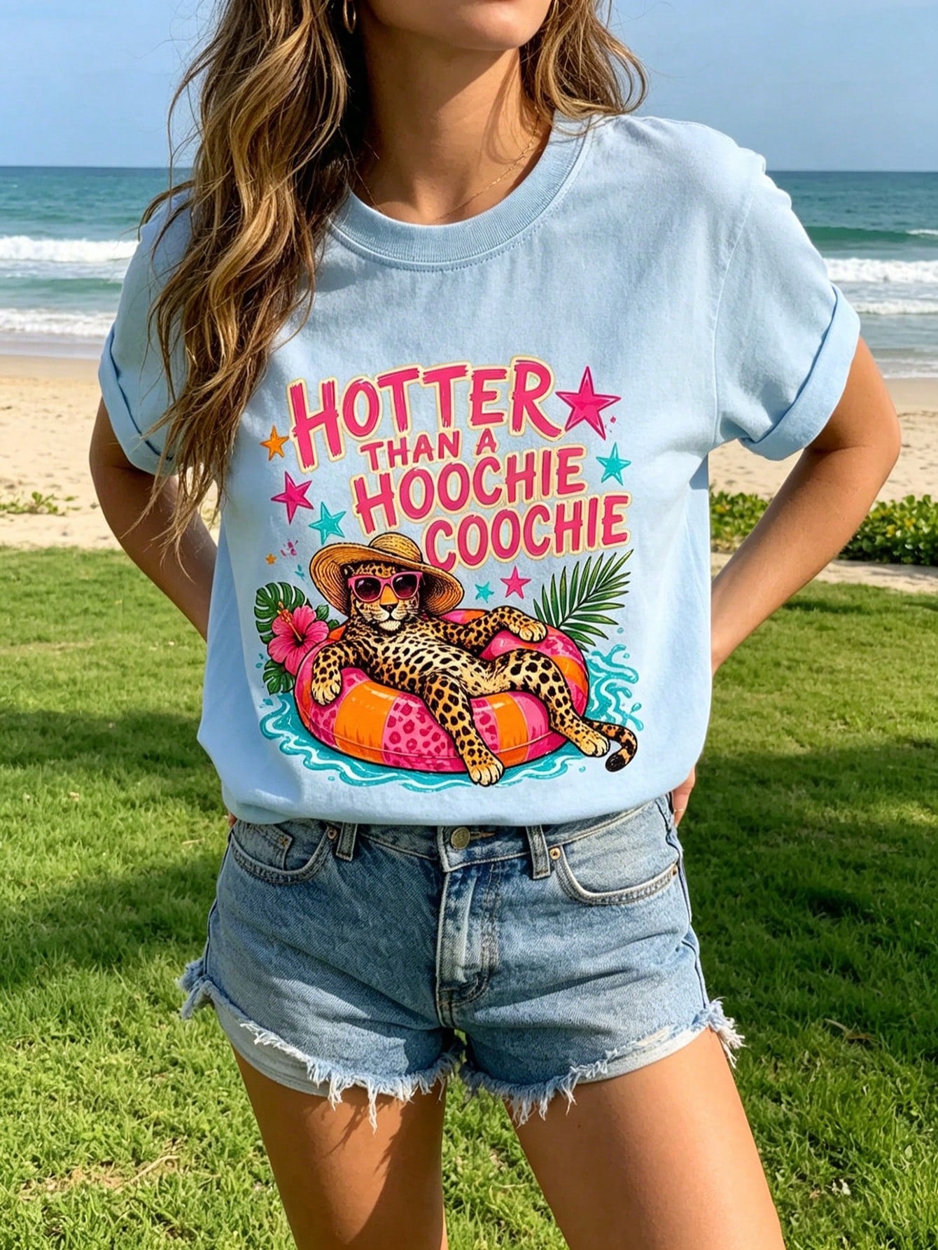 Leopard Shirt, Girly Lake Life TeeLeopard Summer Tee, Funny Lake Shirt Crocodile Graphic Funny Quote Beach Summer Tee Light Blue Tops Summer Tops