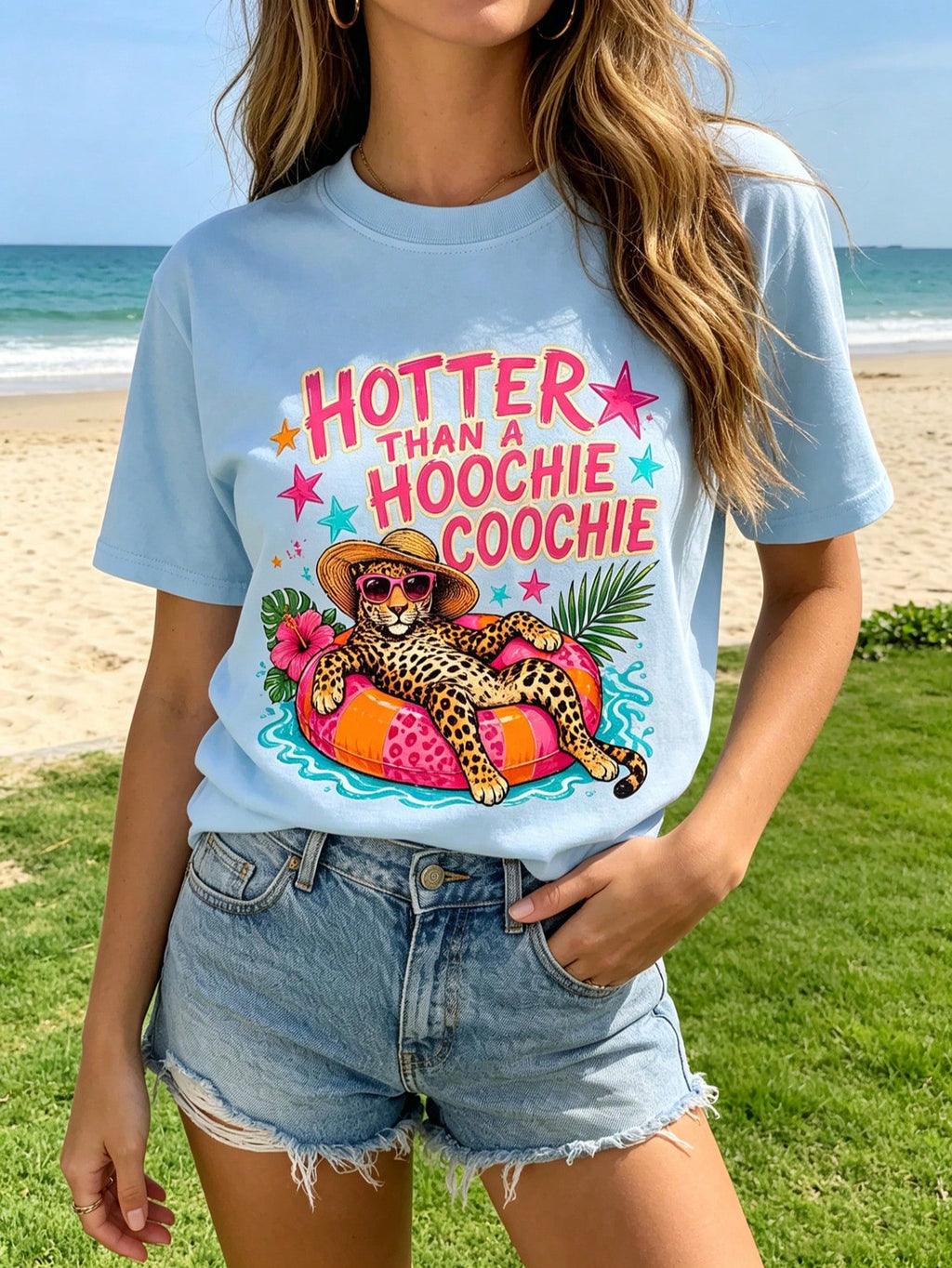 Leopard Shirt, Girly Lake Life TeeLeopard Summer Tee, Funny Lake Shirt Crocodile Graphic Funny Quote Beach Summer Tee Light Blue Tops Summer Tops