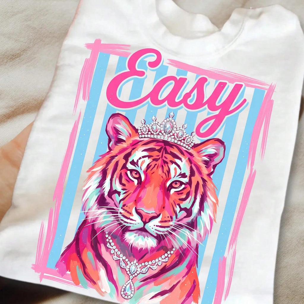 Women's Graphic T-Shirt Y2K Retro Tiger Crown Print Cute Summer Top Streetwear Casual Loose Short Sleeve Tee Going Out Tops