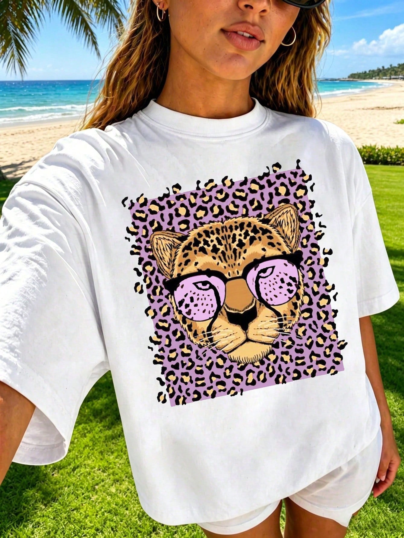 Women's Graphic T-Shirt Purple Leopard Cheetah Print Summer Top Cute Aesthetic Tee Casual Loose Short Sleeve Going Out Tops Streetwear