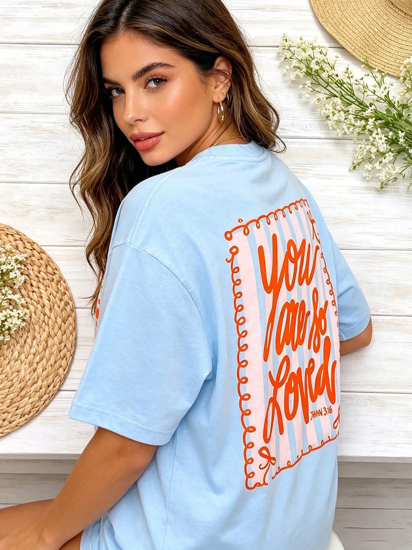 Coquette Bow Bible Verse Graphic Tee John 3:16 Christian Aesthetic Shirt Cute Women Preppy Striped Graphic Top Summer Outfits For Women