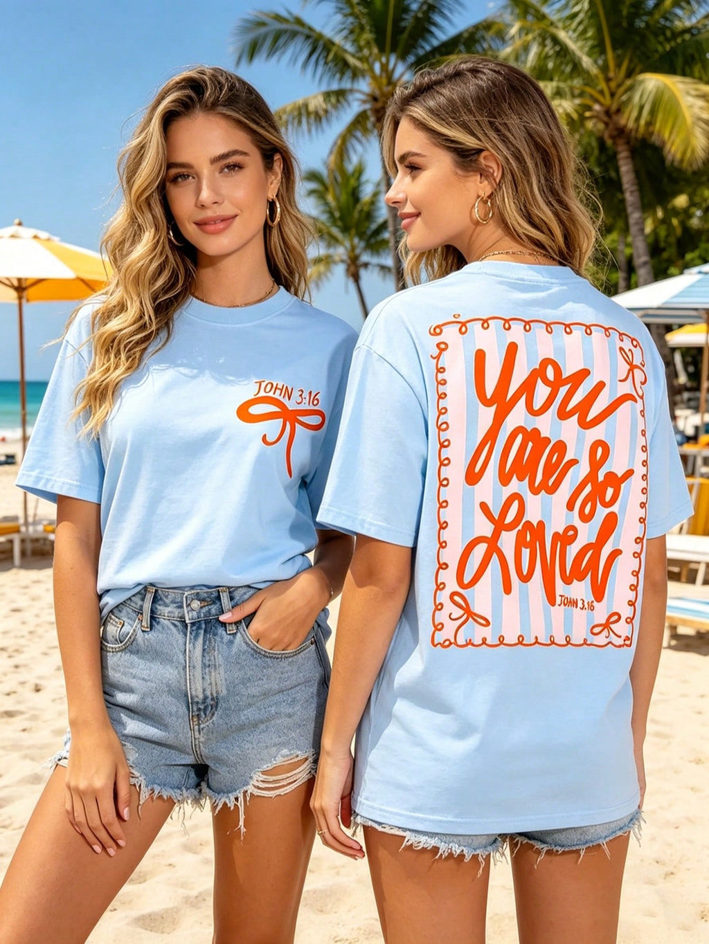 Coquette Bow Bible Verse Graphic Tee John 3:16 Christian Aesthetic Shirt Cute Women Preppy Striped Graphic Top Summer Outfits For Women