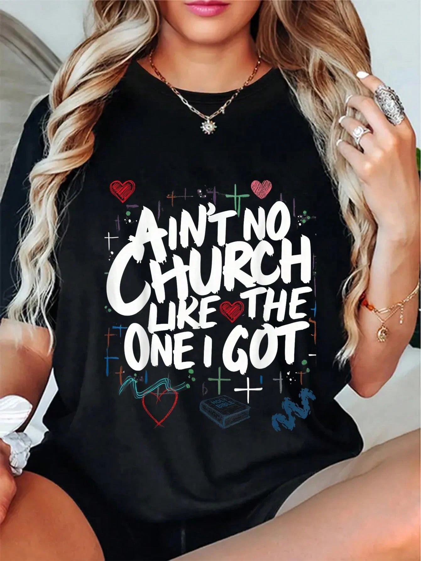 Soft Breathable Crew Neck Tee Inspirational Christian Slogan Print Stylish Daily Casual Short Sleeve Top For All Genders