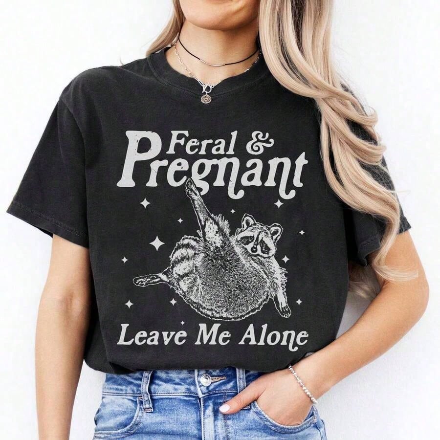Soft Cotton Maternity Tee Cute Raccoon Funny Pregnancy Slogan Loose Fit Comfort Daily Expectant Mom Top