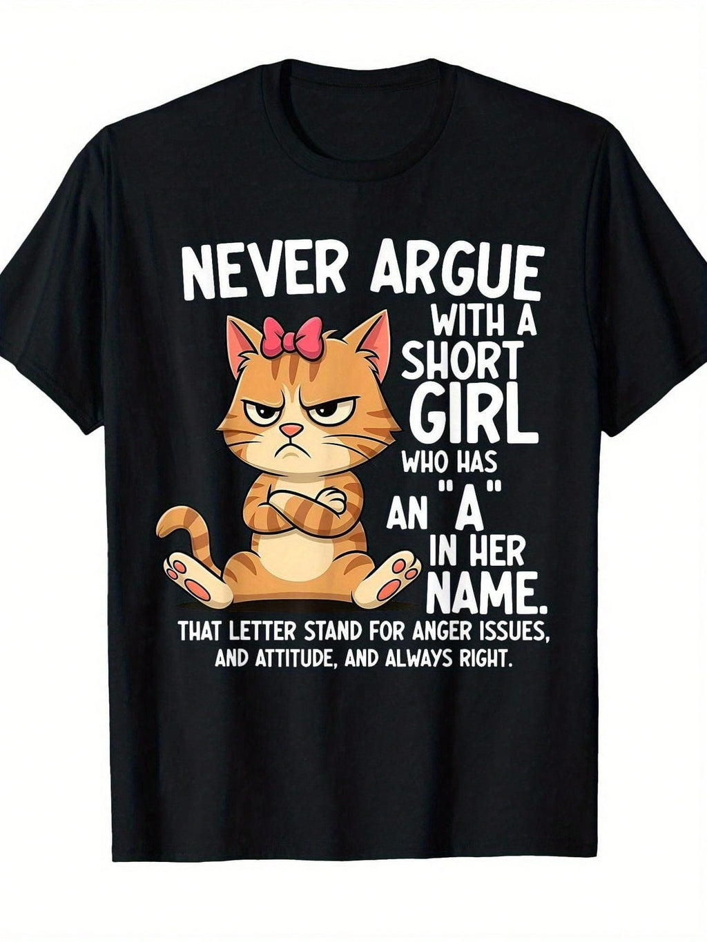Soft Black Cotton Crew Neck Tee Angry Orange Cat Cartoon Pattern Print Comfortable Casual Daily Gift Top