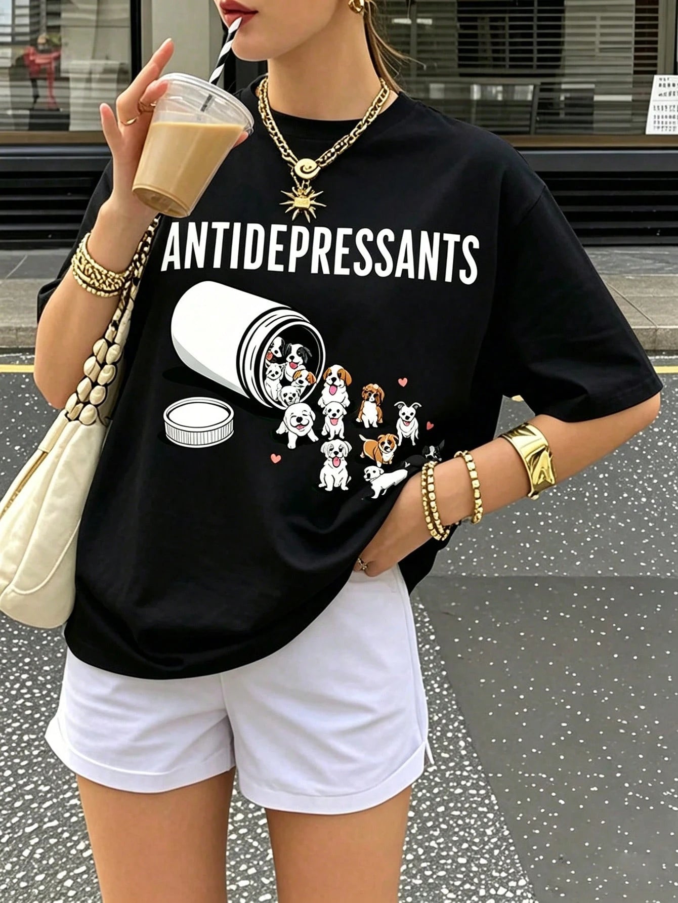 Custom Frenchie T-Shirt Breathable Cotton Crew Neck Short Sleeve Cute Casual Wear For Dog Cafe Outing Trips