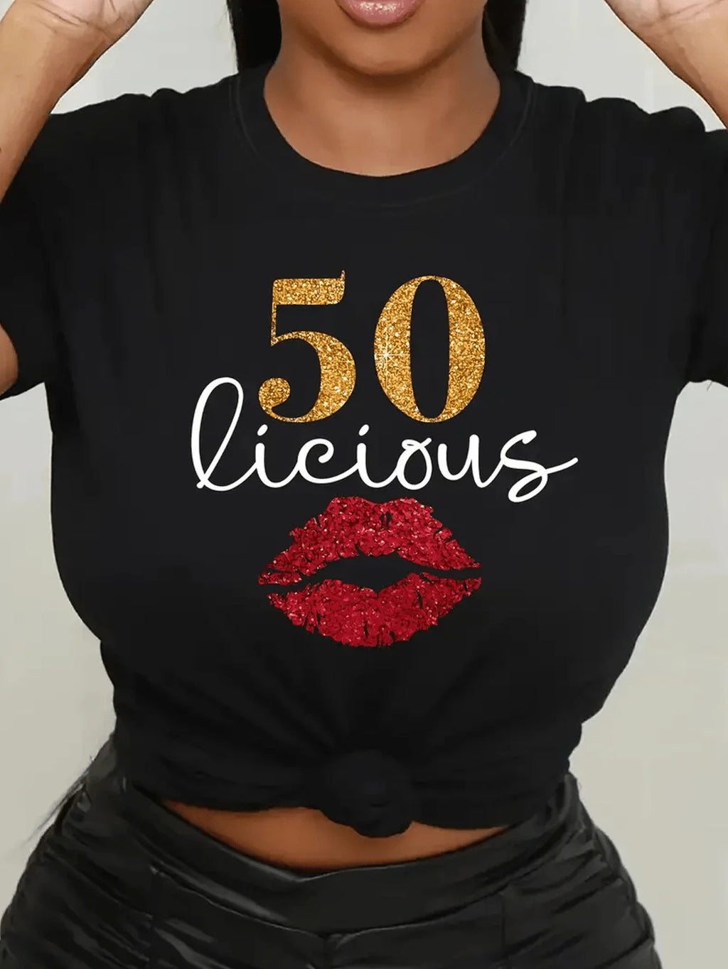 Soft Washed Cotton Crew Neck Tee Vintage 50th Birthday Pattern Print Comfortable Birthday Party Casual Short Sleeve Top