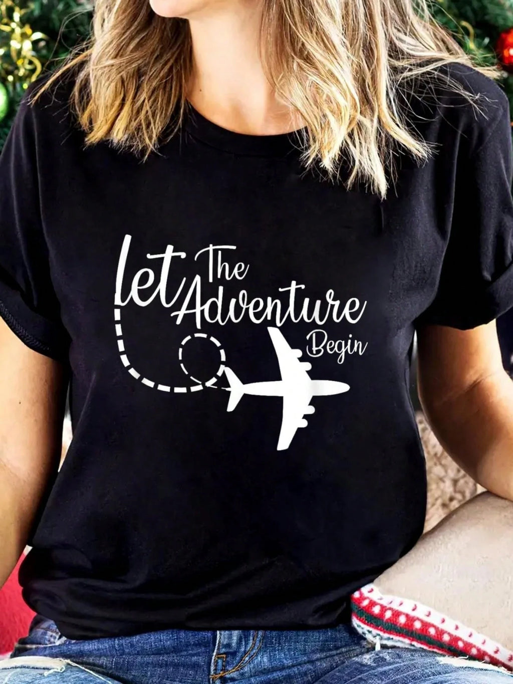 Women Cotton Short Sleeve T-Shirt Inspirational Airplane Travel Mode Graphic Casual Tee