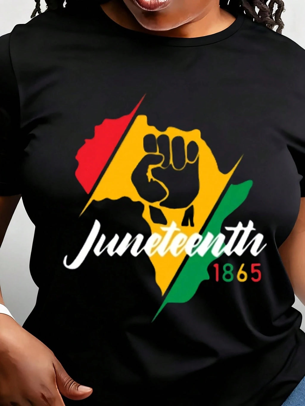 Women Soft Cotton Crew Neck Tee Juneteenth Freedom Fist Print Holiday Casual Short Sleeve Top