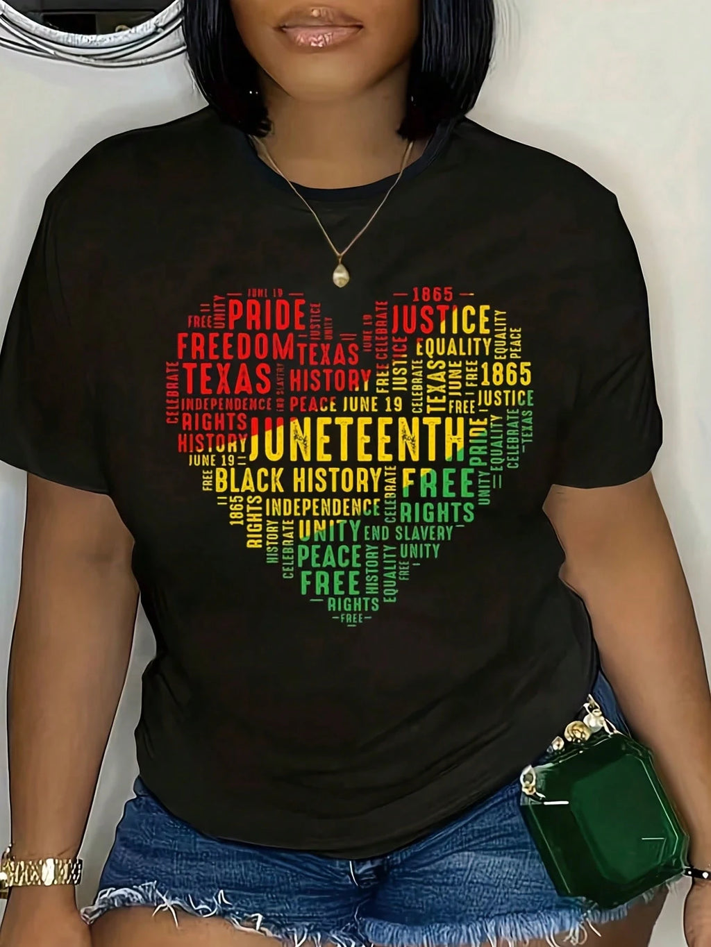 Juneteenth Celebration Women Short Sleeve Tee, Texas Black History Equality Unity Graphic Daily Casual Top