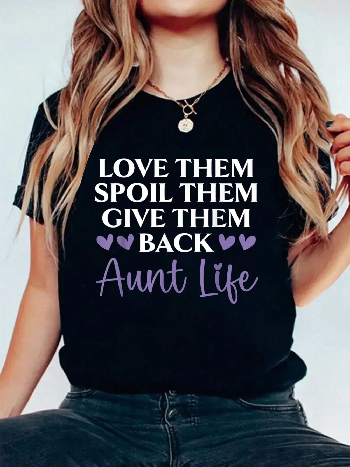 Soft Cotton Crew Neck Tee Funny Aunt Life Graphic Comfort Daily Casual Top Perfect Present for Auntie