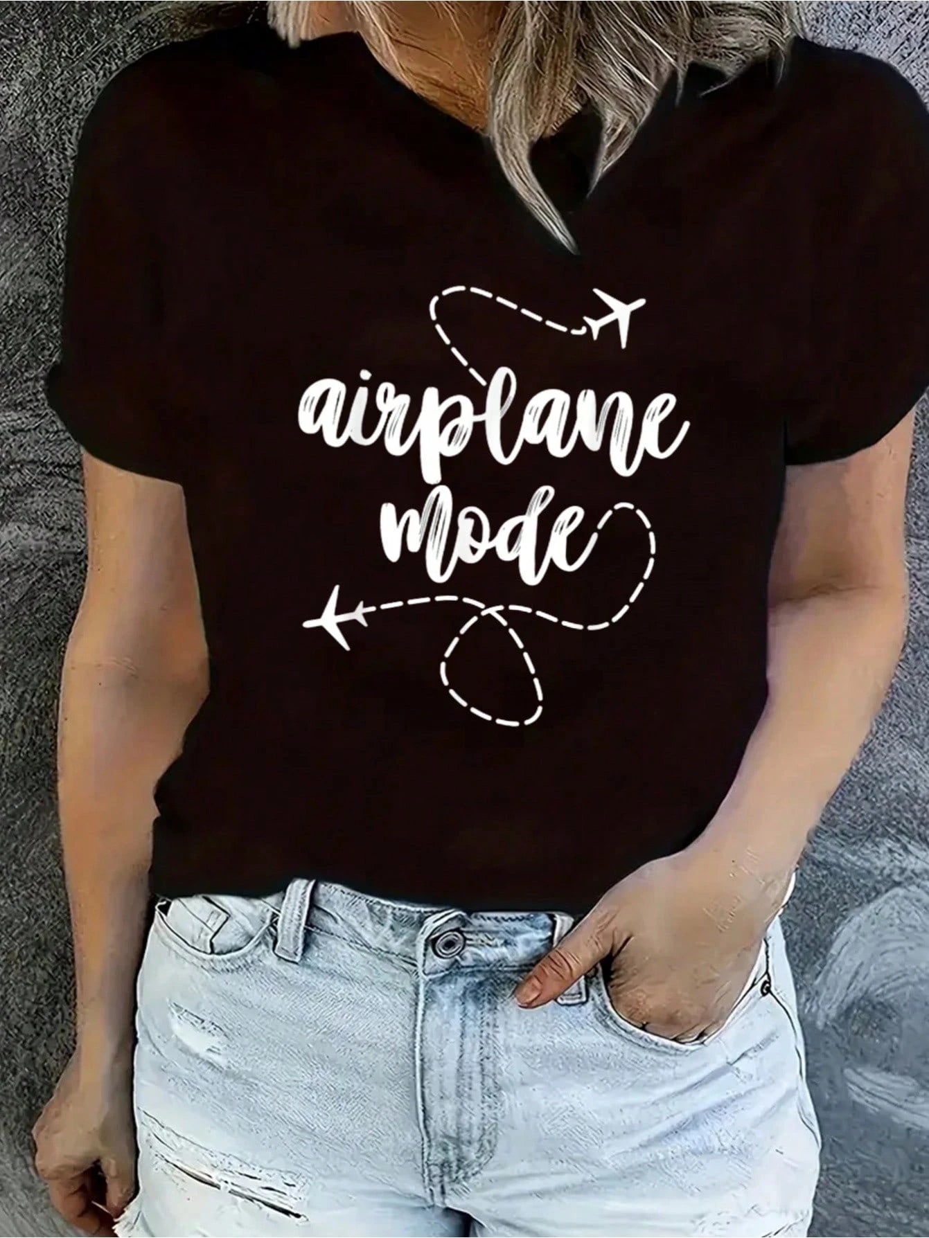 Lightweight Cotton Travel Tee Airplane Theme Print Trendy Comfort Top For Summer Holiday Trips