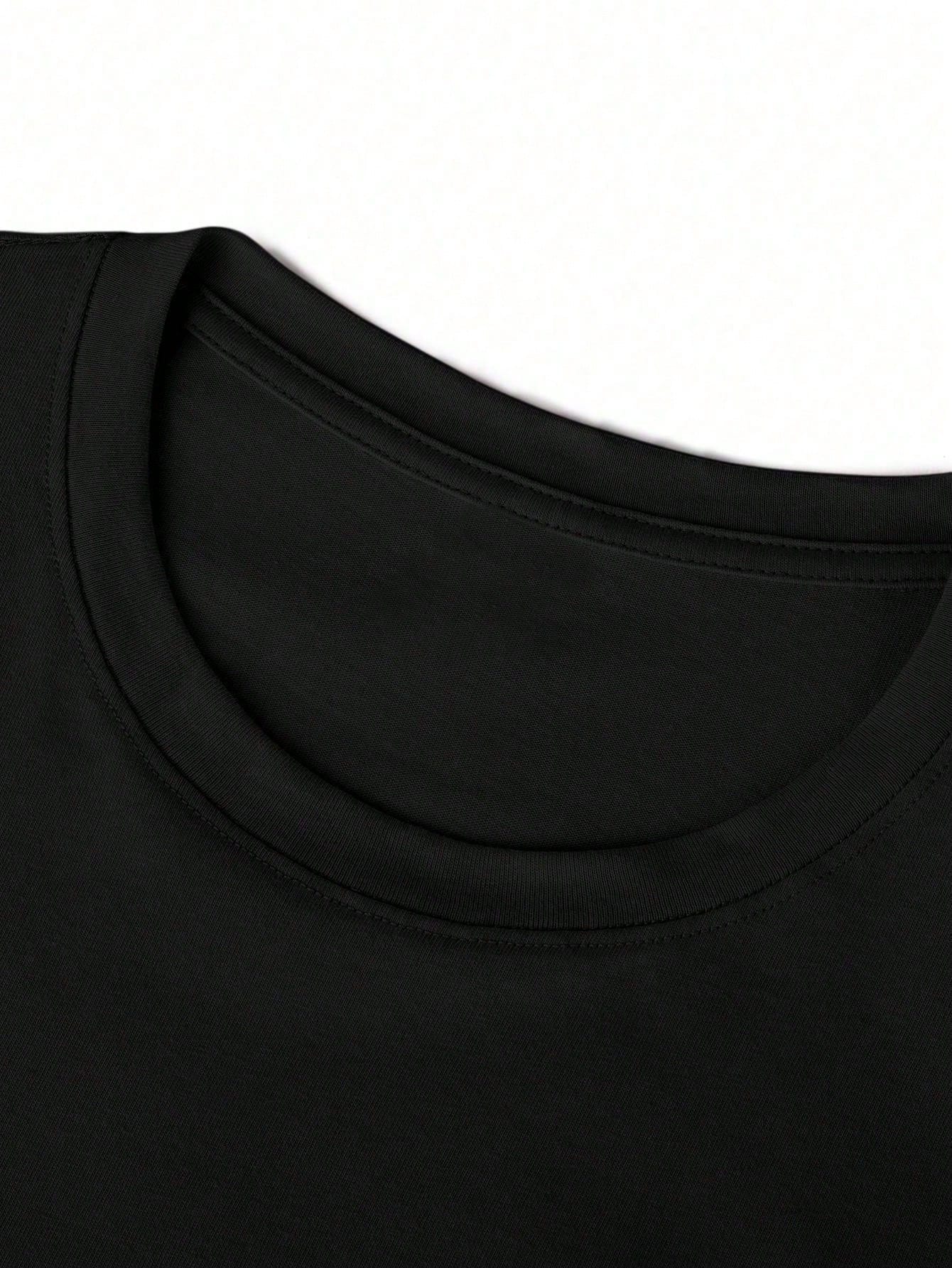 28 Number Printed Tee - Loose Slimming Black Top, Versatile Short Sleeve for Student Daily Summer Outfits