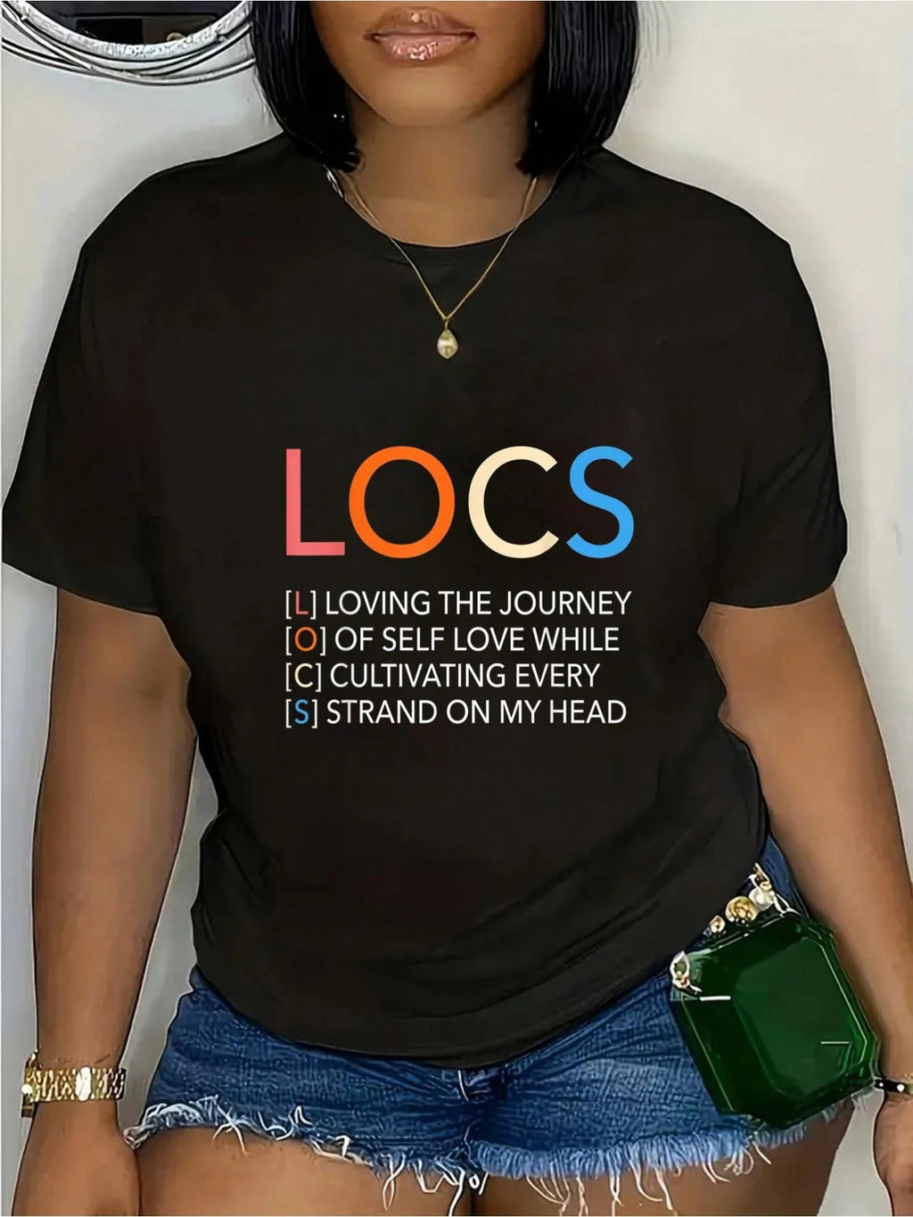 Round Neck Short Sleeve Printed T-Shirt Locs Loving The Journey Of Self Love Casual Women Daily Tee