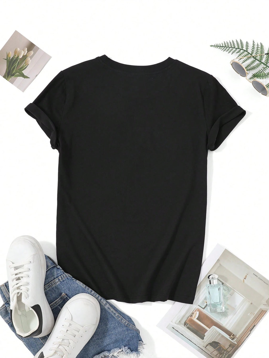 28 Number Printed Tee - Loose Slimming Black Top, Versatile Short Sleeve for Student Daily Summer Outfits