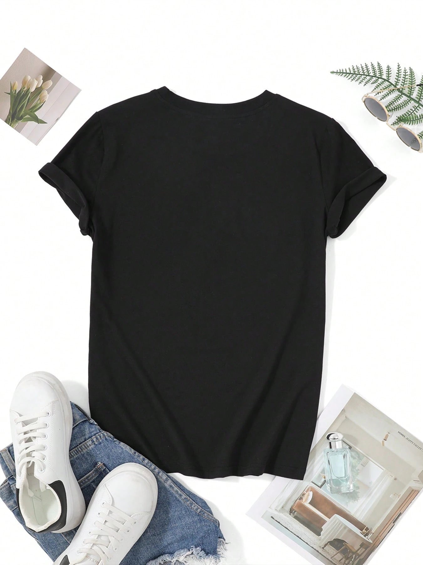 28 Number Printed Tee - Loose Slimming Black Top, Versatile Short Sleeve for Student Daily Summer Outfits