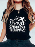 Women Casual Crew Neck Tee Travel Therapy Slogan Soft Cotton Daily Wear Top