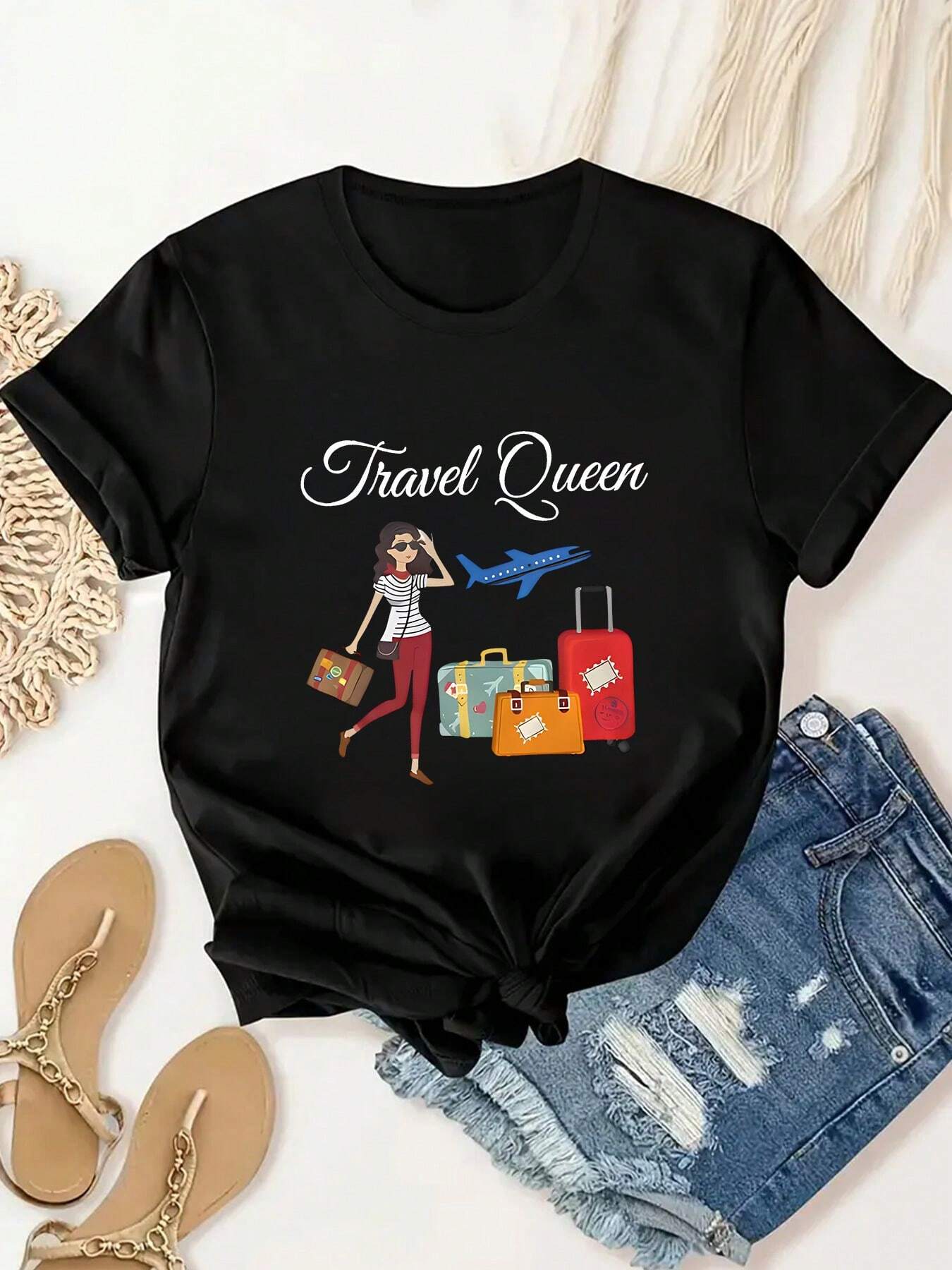 Soft Breathable Crew Neck Tee Travel Queen Graphic Stylish Summer Vacation Daily Comfortable Short Sleeve Shirt