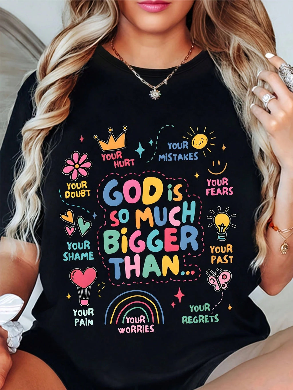 Women Soft Crew Neck Tee Inspirational Faith Slogan Daily Casual Comfort Short Sleeve Top