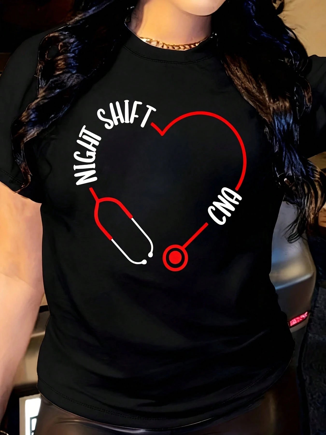 Women Soft Comfort Crew Neck Tee Funny Night Shift CNA Slogan Daily Casual Top For Nursing Staff