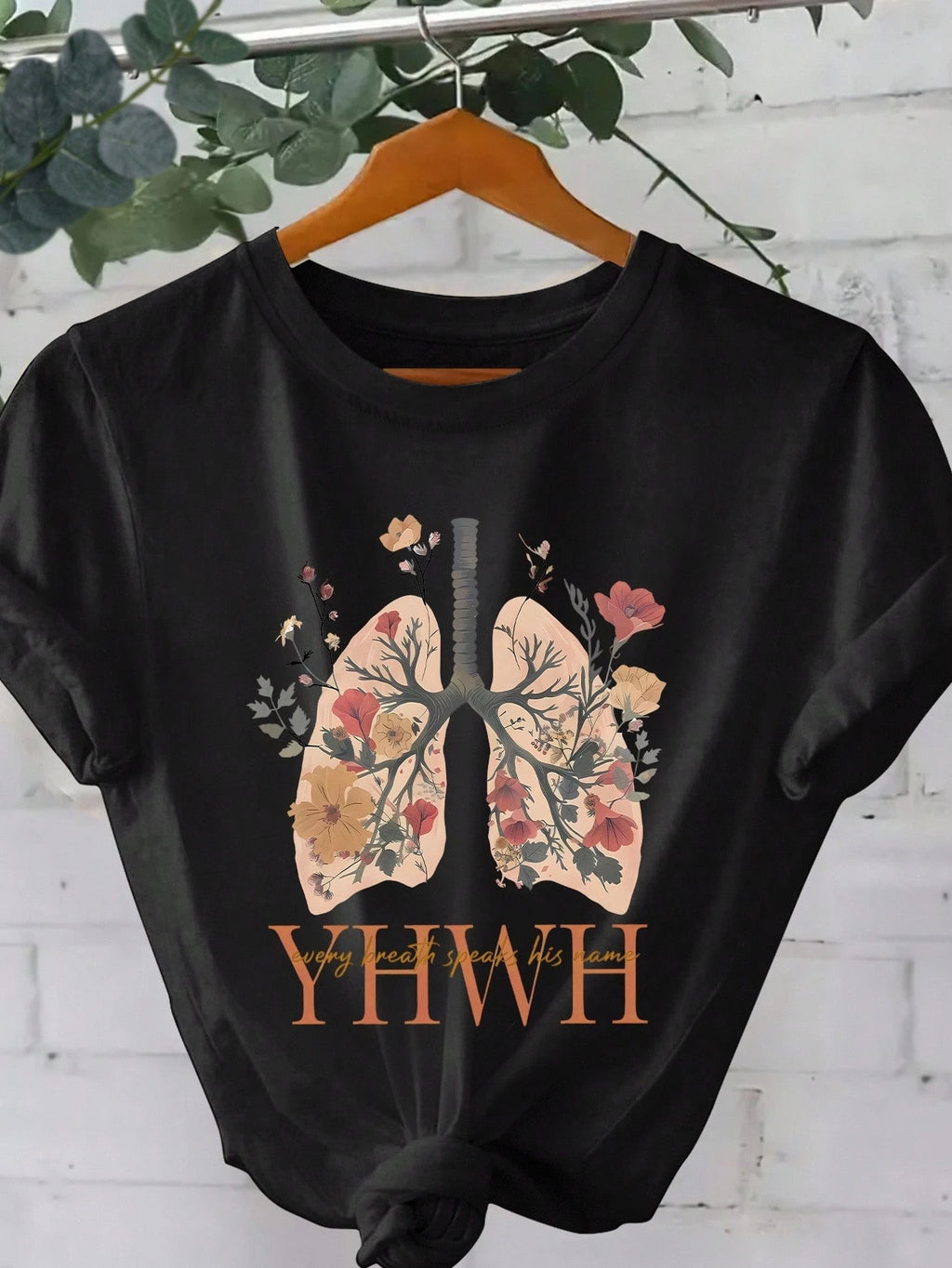 Christmas Floral Letter Tee - Soft Short Sleeve Top, Stylish Casual Wear for Holiday Occasions