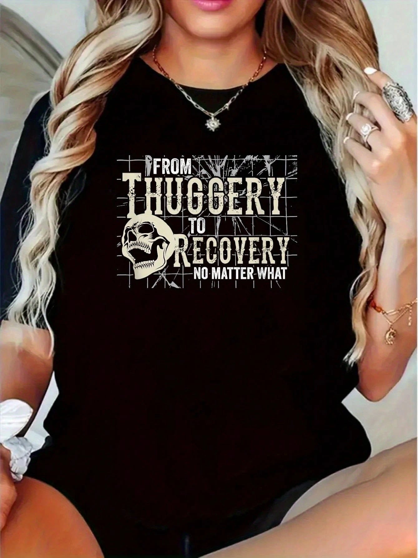 Comfortable everyday crew neck tee with unique sobriety recovery themed graphic, soft lightweight fabric for sober lifestyle daily wear