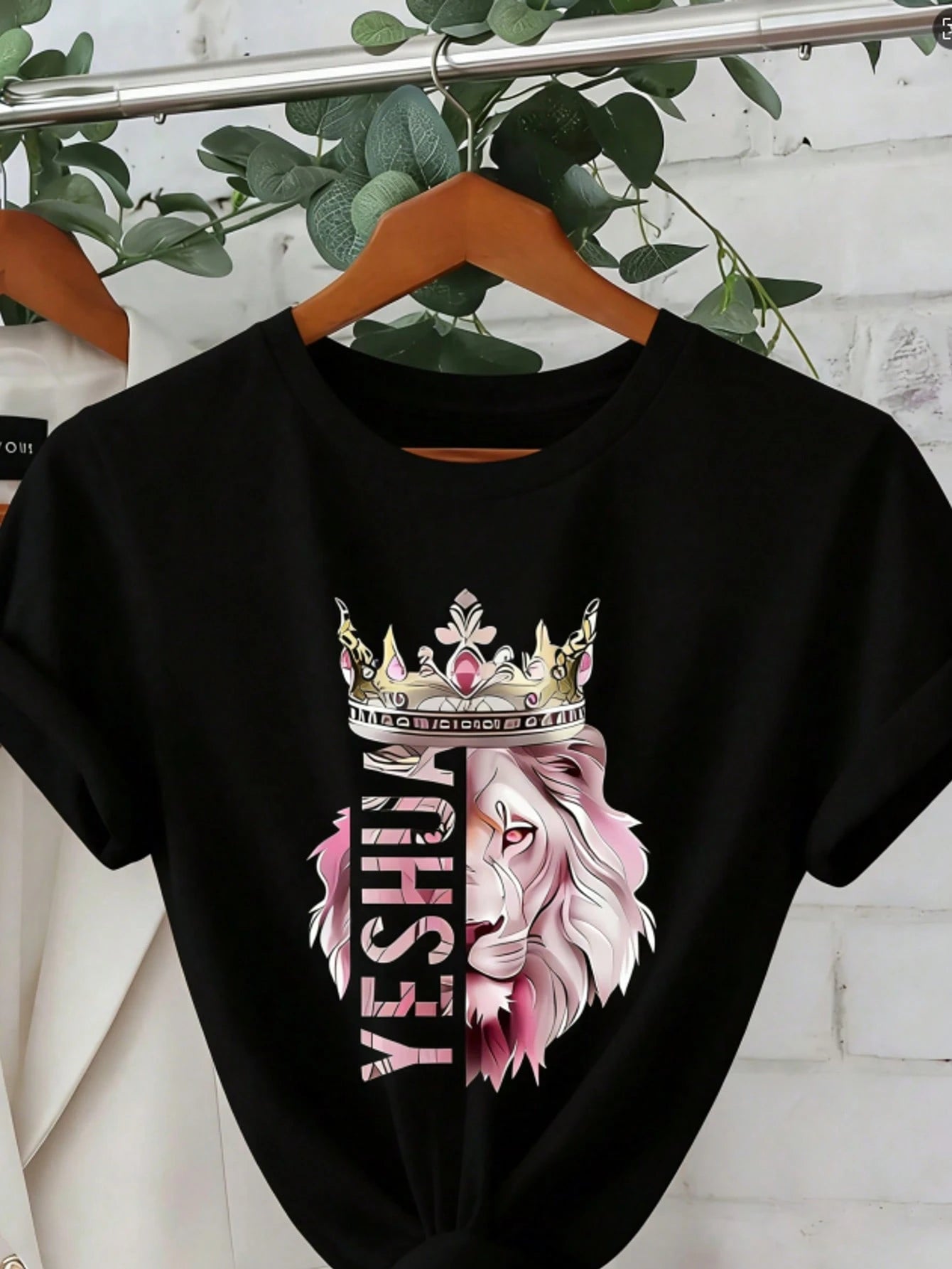 Women Soft Beige Crew Neck Tee Lion & Crown Graphic Daily Casual Fashion Top