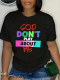 Vibrant Lettering Graphic Tee - Soft Stretch Fabric, Washable Casual Top for Spring Summer Fall Wear